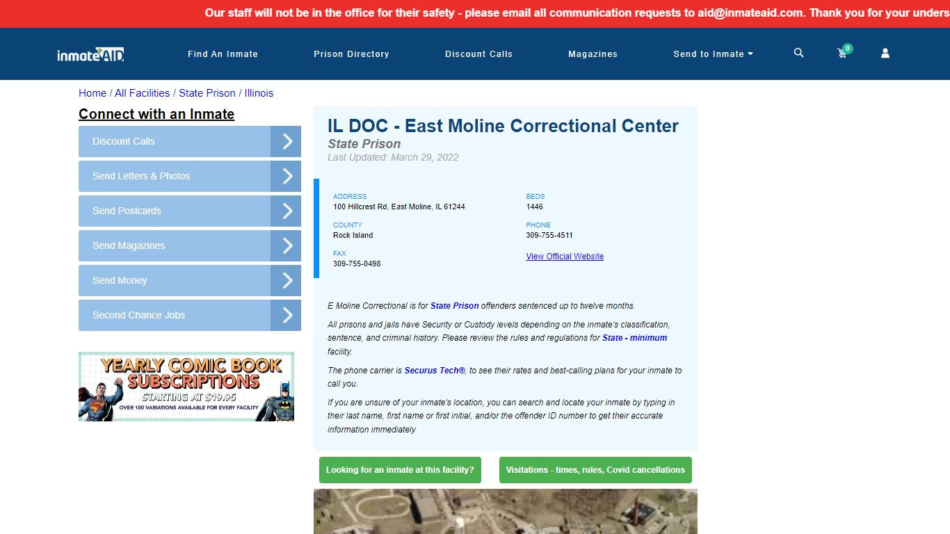 IL DOC - East Moline Correctional Center & Inmate Search | Visitation ...