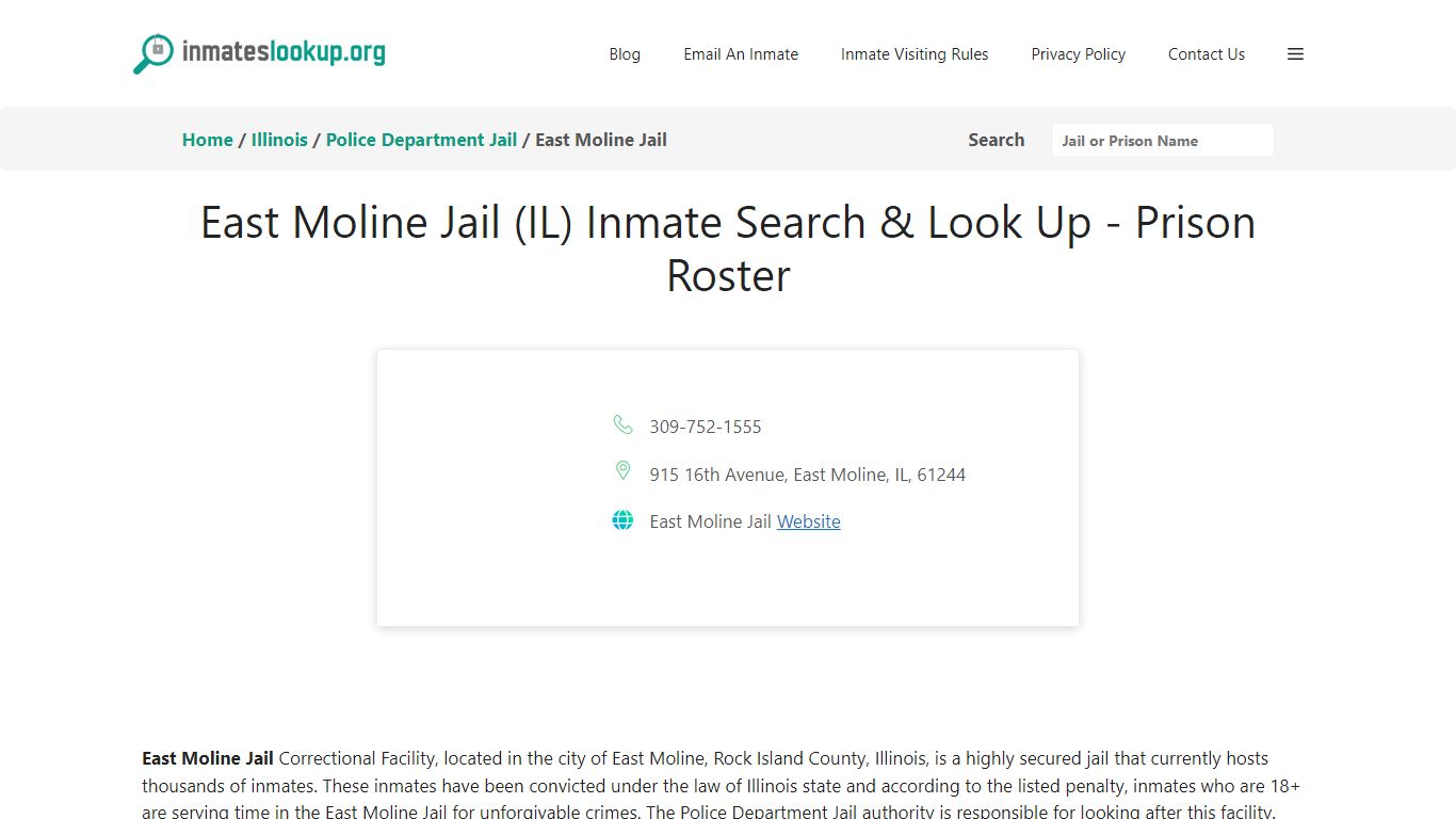 East Moline Jail (IL) Inmate Search & Look Up - Prison Roster
