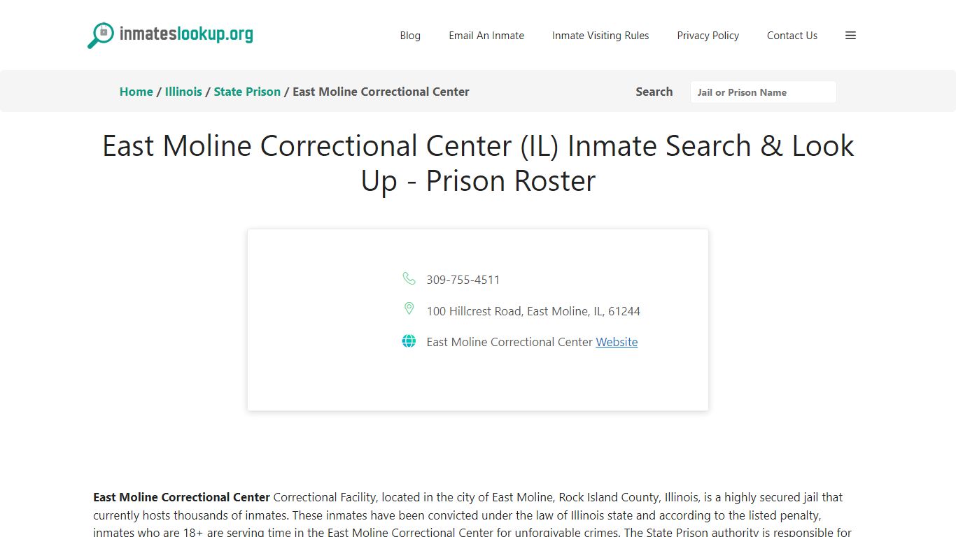 East Moline Correctional Center (IL) Inmate Search & Look Up - Prison ...
