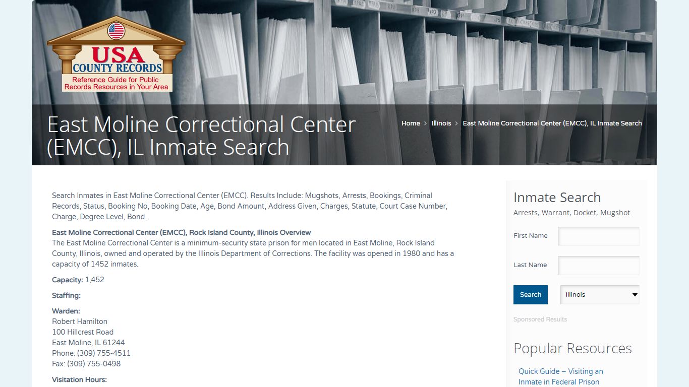 East Moline Correctional Center (EMCC), IL Inmate Search